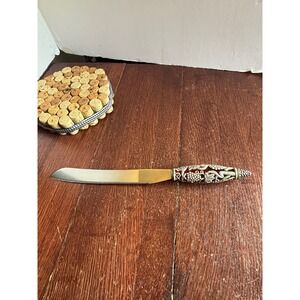 Godinger Silver Art Grape Vine Red Handle Gold Tone Serrated Bread Cheese Knife